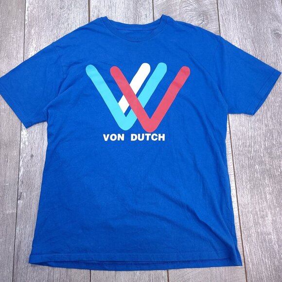 Von Dutch T-Shirt Mens XL Blue Graphic Print Cotton Short Sleeve Y2K Top - Picture 1 of 5